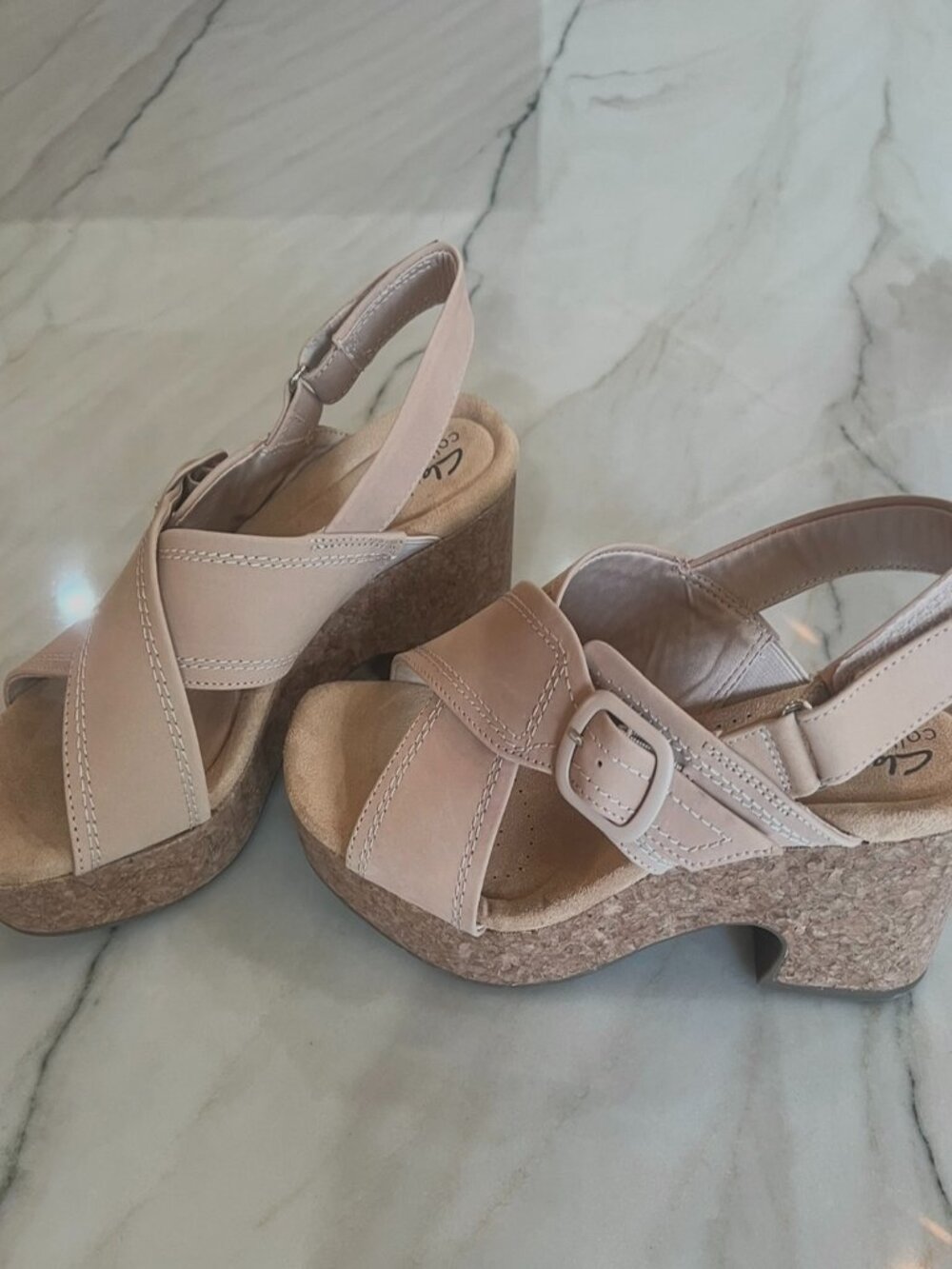 Brand New Without Box Clark's Leather Wedges - Nerisa Pace, Sand, Size 8 Medium